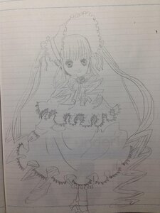 Rating: Safe Score: 0 Tags: 1girl bow dress frills hakurei_reimu image long_hair long_sleeves looking_at_viewer monochrome shinku sketch smile solo traditional_media User: admin