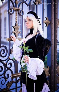 Rating: Safe Score: 0 Tags: 1girl black_dress butterfly dress frame frills hairband insect long_hair long_sleeves profile solo standing suigintou white_hair User: admin