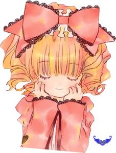 Rating: Safe Score: 0 Tags: 1girl blonde_hair bow closed_eyes drill_hair hair_bow hands_on_own_face hina_ichigo hinaichigo image long_sleeves smile solo white_background User: admin