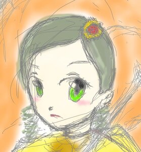 Rating: Safe Score: 0 Tags: 1girl black_hair close-up face green_eyes image kanaria looking_at_viewer orange_background sketch solo sunset User: admin