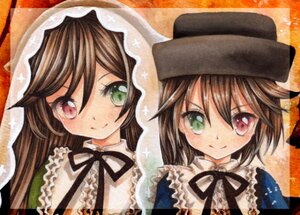 Rating: Safe Score: 0 Tags: 2girls brown_hair dress green_eyes hat head_scarf heterochromia image long_hair multiple_girls pair red_eyes ribbon short_hair siblings sisters smile souseiseki suiseiseki traditional_media twins watercolor_(medium) User: admin