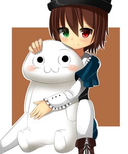 Rating: Safe Score: 0 Tags: 1girl boots brown_hair dress green_eyes hat heterochromia image long_sleeves pantyhose red_eyes short_hair smile solo souseiseki striped stuffed_animal User: admin