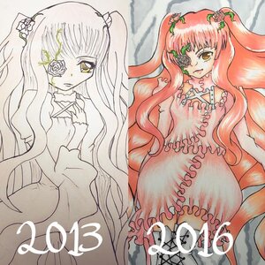 Rating: Safe Score: 0 Tags: 2girls dress eyepatch flower frills hair_flower image kirakishou long_hair long_sleeves multiple_girls pink_hair plant rose solo thighhighs thorns traditional_media vines yellow_eyes zettai_ryouiki User: admin