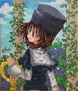 Rating: Safe Score: 0 Tags: 1girl artist_name blue_flower blue_rose blush brown_hair cloud flower green_eyes hat heterochromia image leaf long_sleeves looking_at_viewer looking_back marker_(medium) pastel_(medium) plant purple_rose red_eyes rose short_hair signature sky solo souseiseki suiseiseki thorns traditional_media vines watercolor_(medium) User: admin