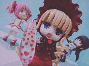 Rating: Safe Score: 0 Tags: blonde_hair blood blue_eyes blurry chibi depth_of_field doll dress figure hat kaname_madoka multiple_girls photo pink_hair shinku solo User: admin