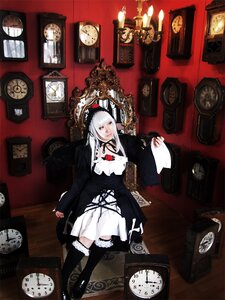 Rating: Safe Score: 0 Tags: 1girl analog_clock black_legwear clock dress from_above globe gothic gothic_lolita indoors lolita_fashion long_hair pale_skin pocket_watch silver_hair skull solo suigintou thighhighs watch white_hair User: admin