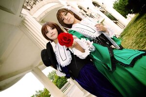 Rating: Safe Score: 0 Tags: brown_hair dress flower green_dress hat multiple_cosplay multiple_girls red_flower red_rose rose short_hair siblings souseiseki suiseiseki tagme User: admin