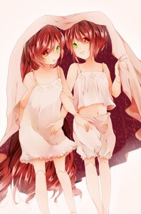 Rating: Safe Score: 0 Tags: 2girls blanket bloomers brown_hair camisole commentary_request dress green_eyes heterochromia image long_hair midriff multiple_girls navel pair red_eyes rozen_maiden shiratama_anzu short_hair siblings sisters smile souseiseki suiseiseki twins underwear very_long_hair white_background white_legwear User: admin