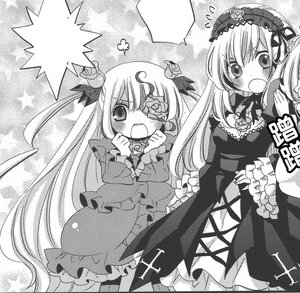 Rating: Safe Score: 0 Tags: 2girls barasuishou blush dress frills greyscale halftone image lolita_hairband long_hair long_sleeves monochrome multiple_girls open_mouth pair polka_dot suigintou User: admin