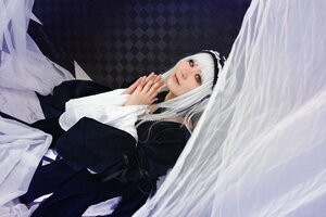 Rating: Safe Score: 0 Tags: 1girl bangs black_dress closed_mouth curtains dress gothic_lolita hairband hands_clasped indoors lolita_fashion long_hair long_sleeves looking_at_viewer own_hands_together red_eyes sitting solo suigintou white_hair User: admin
