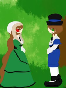 Rating: Safe Score: 0 Tags: 1boy blue_dress brown_hair dress green_background green_eyes hat image long_hair long_sleeves pair pantyhose red_eyes shoes short_hair siblings souseiseki suiseiseki top_hat white_legwear User: admin