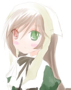 Rating: Safe Score: 0 Tags: 1girl blush green_eyes head_scarf heterochromia image long_hair solo striped suiseiseki upper_body vertical_stripes User: admin