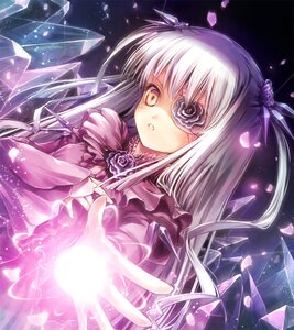 Rating: Safe Score: 0 Tags: 1girl barasuishou dress eyepatch flower image lolita_fashion long_hair long_sleeves outstretched_hand petals ribbon rose rose_petals silver_hair solo two_side_up wings yellow_eyes User: admin