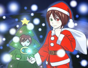 Rating: Safe Score: 0 Tags: belt blush brown_hair christmas christmas_tree green_eyes hat heterochromia image multiple_girls open_mouth pair red_eyes sack santa_costume santa_hat short_hair siblings sisters souseiseki suiseiseki twins User: admin