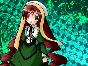 Rating: Safe Score: 0 Tags: 1girl :d argyle argyle_background argyle_legwear board_game brown_hair checkered checkered_background checkered_floor chess_piece corset dress drill_hair frills green_dress green_eyes head_scarf heterochromia image long_hair long_sleeves open_mouth perspective red_eyes solo suiseiseki tile_floor tiles twin_drills very_long_hair User: admin