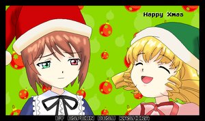 Rating: Safe Score: 0 Tags: 2girls :d blonde_hair brown_hair christmas closed_eyes drill_hair food fruit green_eyes hat heterochromia hina_ichigo hinaichigo holly image letterboxed merry_christmas multiple_girls open_mouth pair red_eyes ribbon santa_costume santa_hat short_hair siblings sisters smile souseiseki strawberry suiseiseki twins User: admin