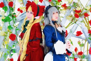 Rating: Safe Score: 0 Tags: 2girls blonde_hair blue_eyes bonnet dress flower frills lips long_hair long_sleeves looking_at_viewer multiple_cosplay multiple_girls red_dress red_flower rose shinku silver_hair suigintou tagme very_long_hair User: admin