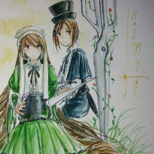 Rating: Safe Score: 0 Tags: 2girls brown_hair dress green_dress green_eyes hat heterochromia holding holding_hands image long_hair long_sleeves looking_at_viewer multiple_girls pair red_eyes short_hair siblings sisters smile souseiseki suiseiseki top_hat traditional_media twins very_long_hair watercolor_(medium) watering_can User: admin