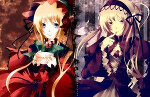 Rating: Safe Score: 0 Tags: blonde_hair blue_eyes dress finger_to_mouth image long_hair long_sleeves looking_at_viewer multiple_girls pair shinku suigintou very_long_hair User: admin