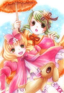 Rating: Safe Score: 0 Tags: 2girls blonde_hair bow dress drill_hair green_eyes green_hair hair_ornament hat hina_ichigo hinaichigo holding_umbrella image kanaria long_hair multiple_girls open_mouth pair parasol pink_bow shared_umbrella short_hair smile stuffed_animal teddy_bear traditional_media umbrella yellow_eyes User: admin