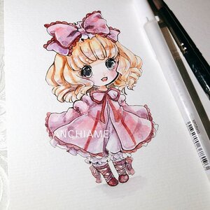 Rating: Safe Score: 0 Tags: 1girl artist_name blonde_hair bloomers bow dress frills full_body hair_bow hina_ichigo hinaichigo image long_sleeves open_mouth pink_bow pink_dress pink_footwear red_footwear shoes short_hair smile solo standing striped traditional_media underwear User: admin