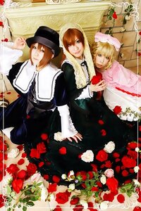 Rating: Safe Score: 0 Tags: 3girls blonde_hair dress flower hat multiple_cosplay multiple_girls red_flower red_rose rose siblings smile tagme User: admin