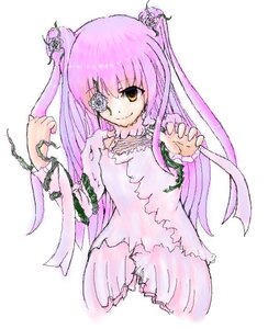 Rating: Safe Score: 0 Tags: 1girl dress eyepatch flower hair_flower hair_ornament image kirakishou long_hair long_sleeves looking_at_viewer pink_hair plant rose smile solo striped thorns vertical_stripes vines yellow_eyes User: admin