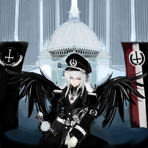 Rating: Safe Score: 0 Tags: 1girl bangs belt black_headwear black_wings cross eagle eyebrows_visible_through_hair feathered_wings feathers fur_trim hair_between_eyes hat image iron_cross long_hair long_sleeves looking_at_viewer medal peaked_cap purple_eyes silver_hair solo suigintou uniform white_hair wings User: admin