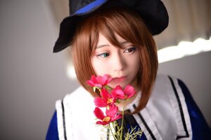 Rating: Safe Score: 0 Tags: 1girl bangs blue_headwear brown_hair flower hat heterochromia looking_at_viewer portrait red_eyes sailor_collar school_uniform solo souseiseki User: admin