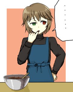 Rating: Safe Score: 0 Tags: 1boy apron bowl brown_hair chocolate chocolate_making cooking finger_licking green_eyes heterochromia image licking long_sleeves red_eyes short_hair solo souseiseki turtleneck User: admin