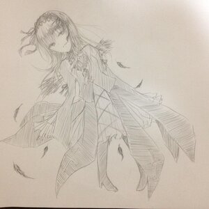 Rating: Safe Score: 0 Tags: 1girl akemi_homura feathers flower greyscale hair_ribbon hairband image long_hair long_sleeves looking_at_viewer monochrome ribbon rose simple_background solo standing suigintou traditional_media User: admin