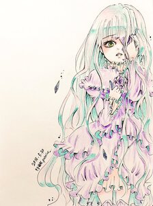 Rating: Safe Score: 0 Tags: 1girl artist_name barasuishou dress eyepatch frills image long_hair marker_(medium) multicolored_hair solo traditional_media very_long_hair watercolor_(medium) white_hair User: admin