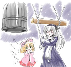 Rating: Safe Score: 0 Tags: 2girls bell blonde_hair bow coat dress green_eyes hairband hina_ichigo hinaichigo image imai_kazunari lolita_hairband long_hair long_sleeves multiple_girls open_mouth pair pink_bow rozen_maiden scarf shinku silver_hair suigintou translated wings User: admin