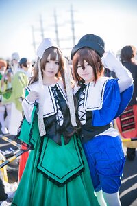 Rating: Safe Score: 0 Tags: bangs blonde_hair blue_eyes blurry blurry_background blurry_foreground brown_hair depth_of_field dress hat long_hair long_sleeves looking_at_viewer multiple_cosplay multiple_girls short_hair standing tagme User: admin