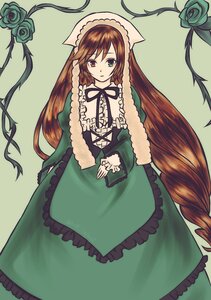 Rating: Safe Score: 0 Tags: 1girl black_ribbon brown_hair dress flower frills green_dress green_eyes heterochromia image long_hair long_sleeves looking_at_viewer pink_rose red_eyes ribbon rose simple_background solo suiseiseki very_long_hair vines watering_can User: admin