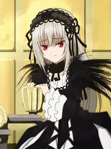 Rating: Safe Score: 0 Tags: 1 1girl bangs black_dress black_ribbon closed_mouth dress eyebrows_visible_through_hair frills hairband holding image juliet_sleeves long_hair long_sleeves looking_at_viewer red_eyes ribbon silver_hair smile solo suigintou User: admin