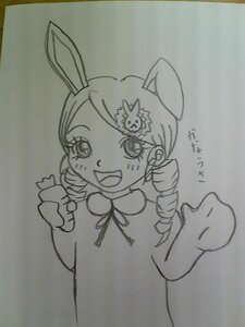 Rating: Safe Score: 0 Tags: 1girl :d animal_ears blush bunny_ears drill_hair greyscale hair_ornament image kanaria looking_at_viewer monochrome open_mouth photo simple_background smile solo traditional_media twin_drills User: admin