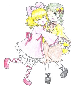 Rating: Safe Score: 0 Tags: 2girls ^_^ blonde_hair bloomers bow closed_eyes dress drill_hair green_hair hat hina_ichigo hinaichigo image kanaria long_sleeves multiple_girls one_eye_closed open_mouth pair pink_bow short_hair smile twin_drills User: admin