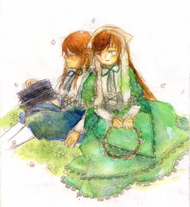 Rating: Safe Score: 0 Tags: 2girls brown_hair dress flower green_dress head_scarf heterochromia holding_hands image long_hair long_sleeves multiple_girls pair petals red_eyes short_hair siblings sisters smile souseiseki suiseiseki twins watercolor_(medium) User: admin