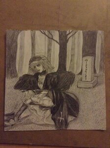 Rating: Safe Score: 0 Tags: hat image long_sleeves monochrome sepia sitting solo suigintou traditional_media User: admin