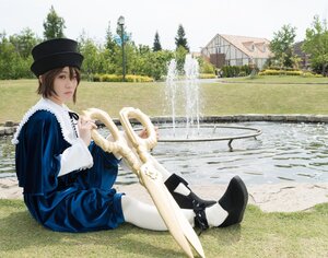 Rating: Safe Score: 0 Tags: 1girl brown_hair building bush day fence garden grass hat long_sleeves outdoors park photo_background shoes short_hair sitting solo souseiseki top_hat tree User: admin