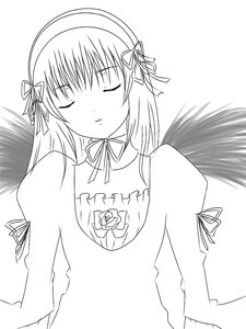 Rating: Safe Score: 0 Tags: 1girl angel_wings blush closed_eyes detached_collar facing_viewer greyscale image long_hair long_sleeves monochrome ribbon solo striped striped_background suigintou upper_body vertical_stripes wings User: admin