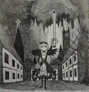 Rating: Safe Score: 0 Tags: 1girl building dress greyscale image komeiji_satori long_sleeves monochrome short_hair solo suigintou traditional_media weapon wings User: admin