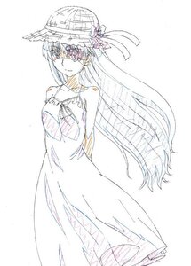 Rating: Safe Score: 0 Tags: 1girl arms_behind_back barasuishou bare_shoulders dress flower hat image long_hair megurine_luka monochrome smile solo straw_hat striped sundress very_long_hair white_dress User: admin