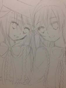 Rating: Safe Score: 0 Tags: 2girls alice_margatroid frills greyscale image looking_at_viewer monochrome multiple_girls open_mouth pair simple_background sketch smile souseiseki suiseiseki traditional_media white_background User: admin