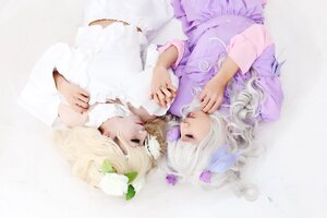 Rating: Safe Score: 0 Tags: 2girls 91076 bangs blonde_hair closed_eyes flower hair_ornament lips long_hair multiple_cosplay multiple_girls tagme white_hair User: admin