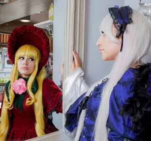 Rating: Safe Score: 0 Tags: 2girls blonde_hair blue_eyes bonnet dress flower lips long_hair long_sleeves mirror multiple_cosplay multiple_girls photo pink_flower pink_rose rose shinku suigintou tagme User: admin