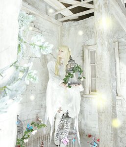 Rating: Safe Score: 0 Tags: 1girl blonde_hair bouquet building dress flower kirakishou long_hair outdoors solo standing white_dress window User: admin