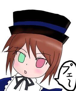 Rating: Safe Score: 0 Tags: 1girl :o bangs blush brown_hair eyebrows_visible_through_hair green_eyes hat image long_sleeves neck_ribbon open_mouth ribbon short_hair simple_background solo souseiseki top_hat white_background white_shirt User: admin
