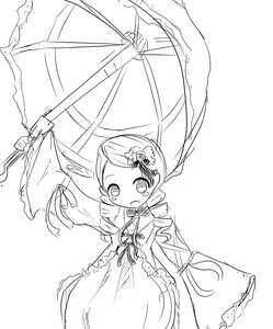 Rating: Safe Score: 0 Tags: 1girl :o blush dress greyscale hair_ornament holding holding_umbrella image kanaria long_sleeves monochrome parasol ribbon solo striped umbrella vertical_stripes User: admin